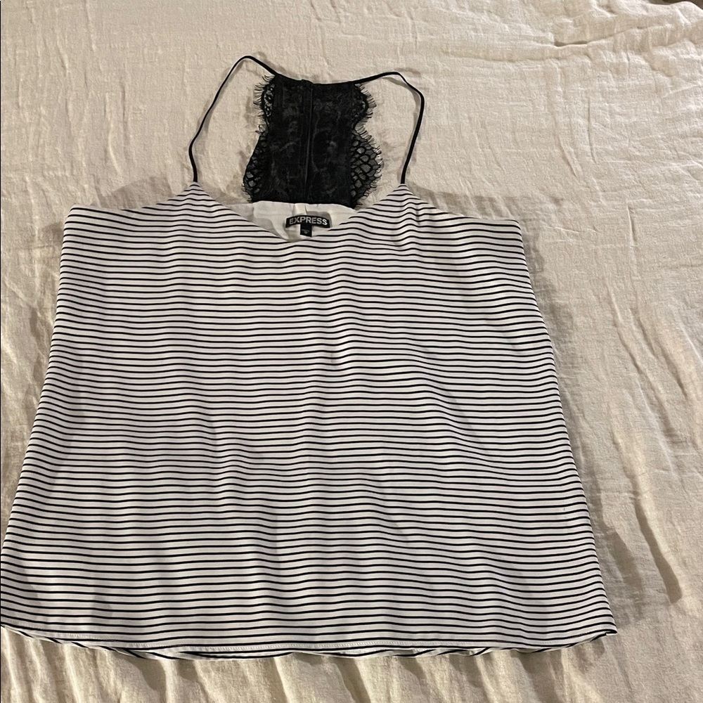 Express Monochrome Striped Camisole with Lace Detail